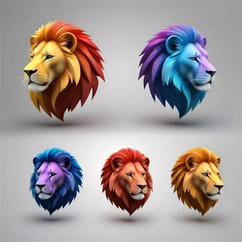 Premium Vector | A series of three different colored lions with ...