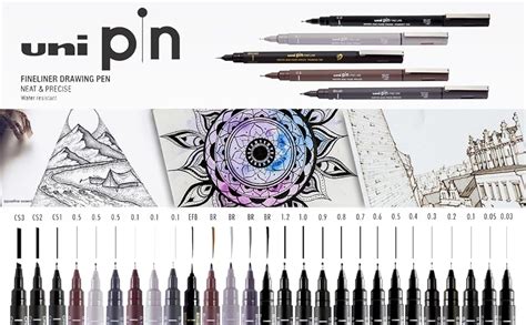 UNI-BALL PIN-200 0.03-0.8mm Fineliner Drawing Pen | Water & Fade Proof ...