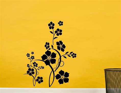 Wall Guru Flora Flowers Black Wall Decal Size(89 * 59) cm Vinyl Black ...