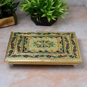 nagaana Wooden Golden Foil Meenakari Designer Bajot/Chowki/Peeta for ...