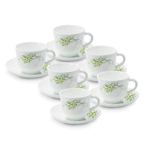 Larah by BOROSIL Erba Cup And Saucer Set, 220Ml, 12-Piece, White, Glass ...
