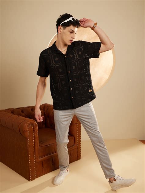 Black: Half Sleeves Semi Sheer crochet Shirt – Dennison Fashion India
