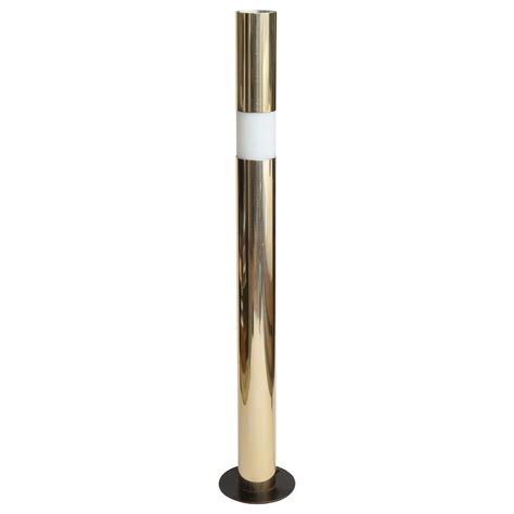 Modernist Brass and Etched Glass Cylinder Floor Lamp For Sale at 1stDibs