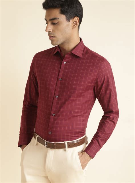 Buy Red Wine Grid Shirt | Formal Red Check Shirt for Men Online | Andamen