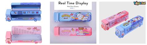 Toyshine Cartoon Printed School Bus Matal Pencil Box With Moving Tyres ...