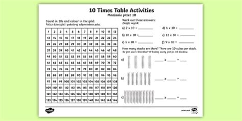10 Times Table Worksheet / Worksheet Polish - 10 Times Table Worksheet