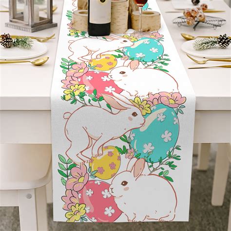 Obersheen Multicolor Egg White Bunny Flowers Table Runners For ...