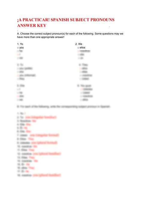 SOLUTION: Spanish pronouns worksheet - Studypool