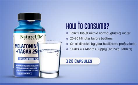 Nature Life Nutrition Melatonin 10mg Supplement with Tagar 250mg 60 Veg ...