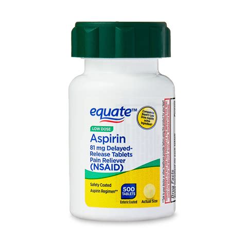 Brandclub - Equate Low Dose Aspirin Pain Relief Safety Coated Tablets, 81 mg, 500 Count, Compare ...
