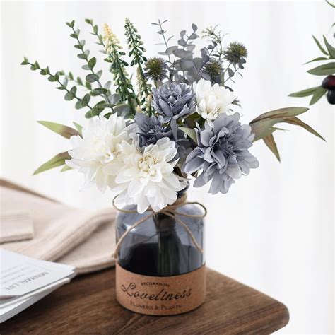 Buy MEGLORYA Fake Flowers Blue White Hydrangea Artificial Flowers with ...