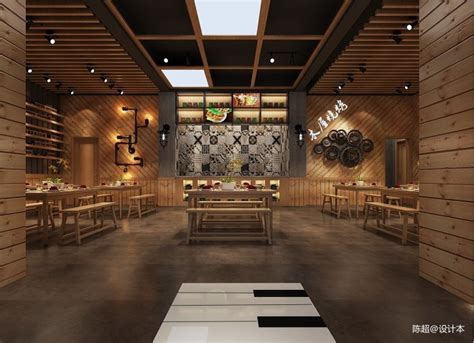 餐饮空间500平米装修案例_效果图 - 新中式风格火锅店设计|重庆火锅店设计 - 设计本