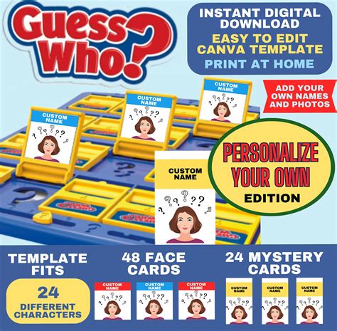 Personalized Guess Who Template: Make & Print at Home Digital Download Game Cards (board Game ...