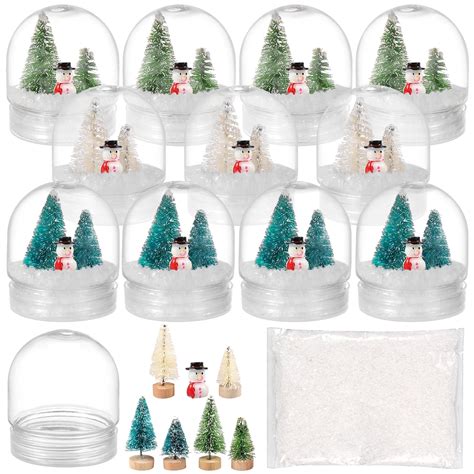 12 Pack Clear Plastic Snow Globes Kit with Artificial Mini Christmas ...