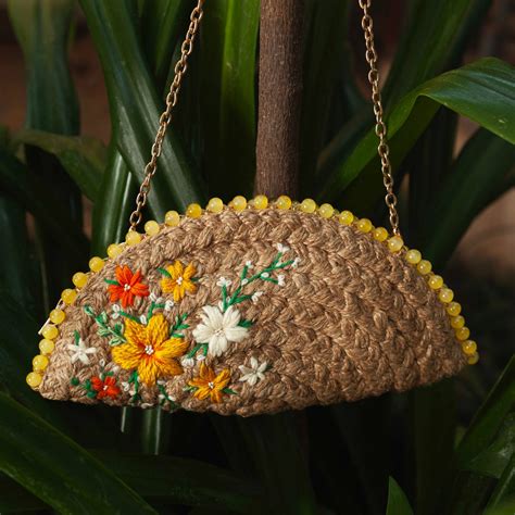 Yellow Bloom Half Moon Clutch Bag | Dhaaga Life