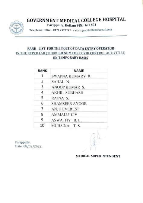 GMC Kollam • News |RANK LIST-TEMPORARY APPOINTMENT (THROUGH NHM) OF DEO ...