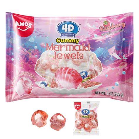 Amazon.com: Amos 4D Gummy Candy Mermaid Jewels Fruity Filled, Soft ...