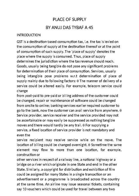 Place OF Supply - asd - INTRODUCTION PLACE OF SUPPLY BY ANUJ DAS TYBAF ...