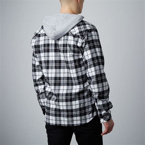 Hooded Flannel Shirt // White + Charcoal (L) - Something Strong - Touch ...