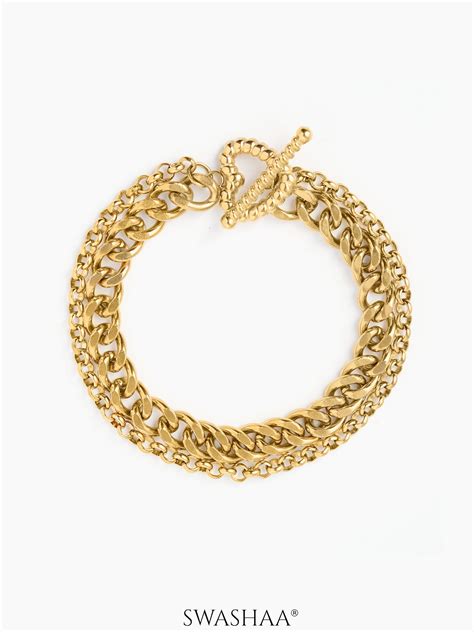 Buy Kian Link Layered 18K Gold Plated Bracelet - Women's Loose ...