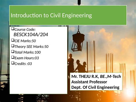 Introduction to Civil Engineering, Branches, Basic materials in construction, Structural ...