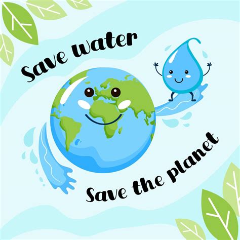 World Water Day social media post template in cartoon style. Save water. Cute characters water ...