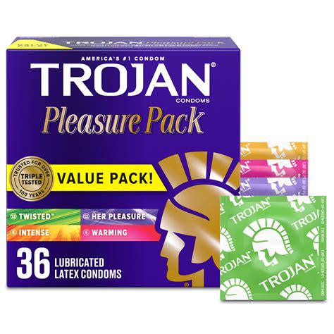 Trojan Pleasure Pack Assorted Condoms, Lubricated Condoms Value Pack ...