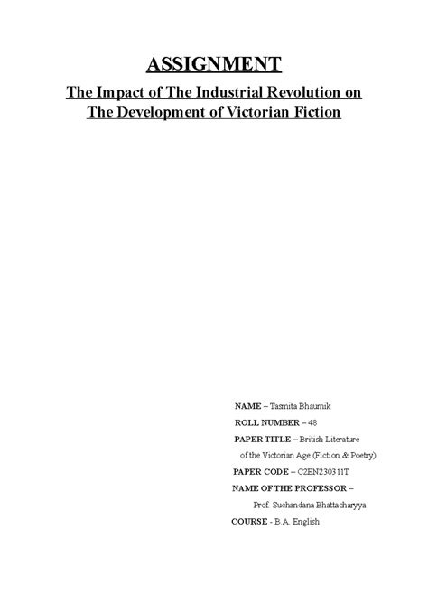 Effects of Industrialization on Victorian literature - ASSIGNMENT The ...