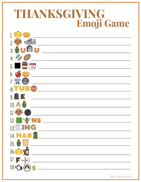 Thanksgiving Emoji Pictionary with Answers - Paper Trail Design ...