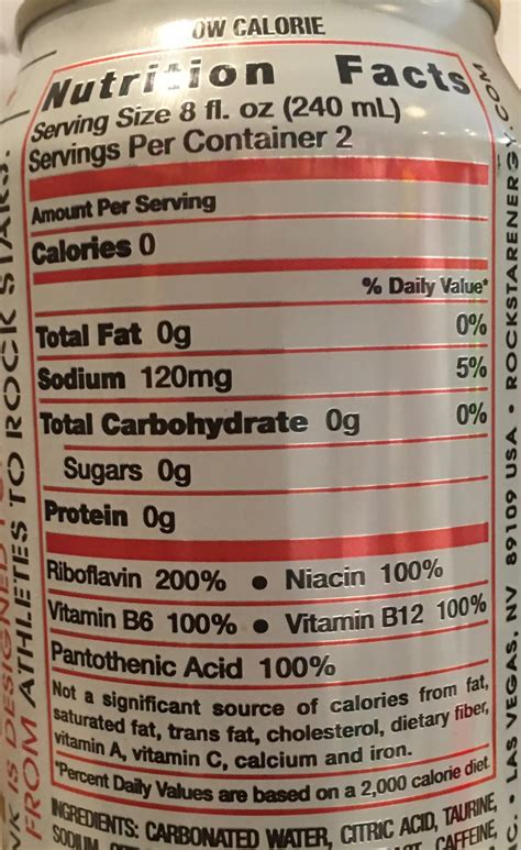 Rockstar Sugar Free Energy Drink Nutrition Facts