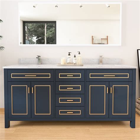 Sinber 72 Inch Rectangular Sink Blue Bathroom Vanity Cabinet with ...