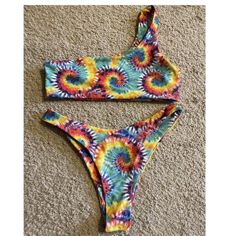 Tie dye one shoulder swim suit !! Size small/ medium... - Depop