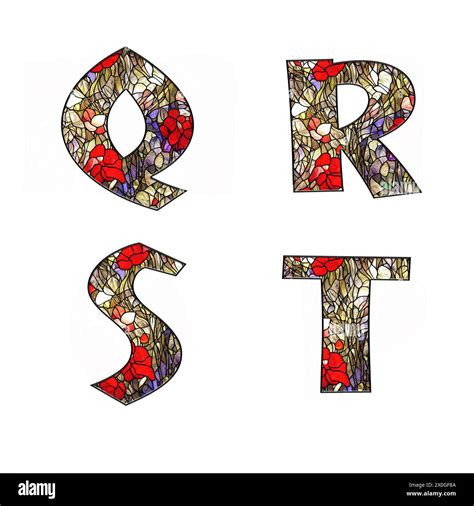 Illustration of stained glass floral ornamental alphabet - letters Q-T Stock Photo - Alamy