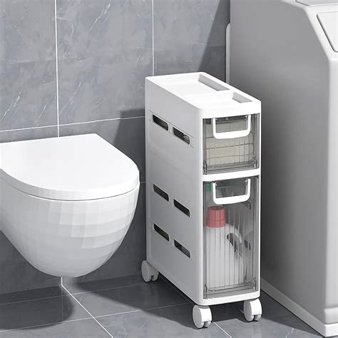 Narrow Small Bathroom Cabinet with 4 Moving Clear Drawers Slim Tall ...