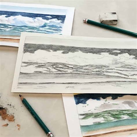 Simple Ocean Drawing Tutorial (Easy Pencil Seascape Sketch ...