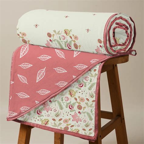 Buy 100% Malmal Cotton Dohar Summer Blanket - Vine Gardens Peach Pink ...