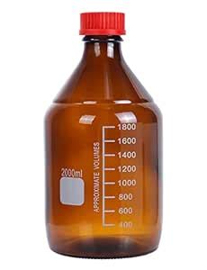Pastein One Piece 2 Liter Amber Glass Graduated Round 2000ml Lab ...