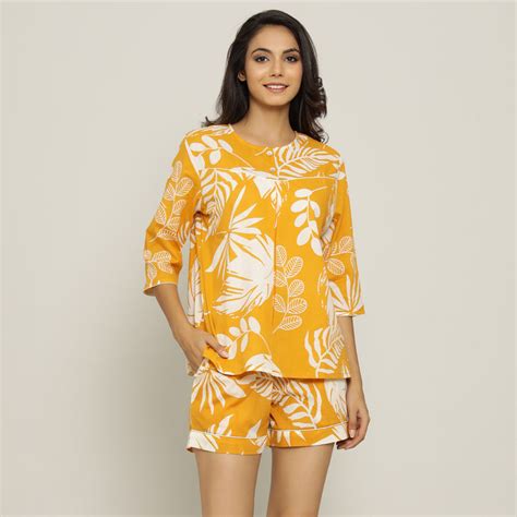 Yellow Cotton Printed Night Suit Set – Sanskruti Homes