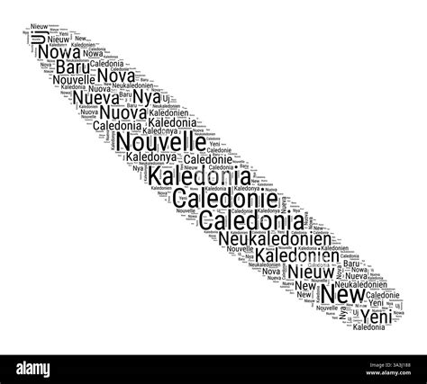 Black and white word cloud in New Caledonia shape. Simple typography ...