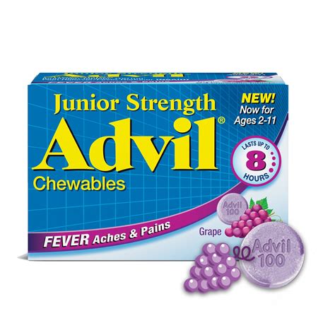 Advil Junior Strength Chewable Tablets, 100Mg Ibuprofen for Kids, Pain Reliever and Fever ...