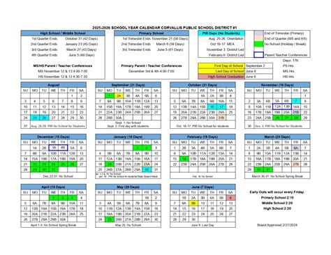 Corvallis School District #1 MT Calendar 25-26 Revised - EduCounty