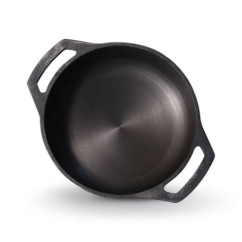 Kichera Cast Iron Flat Base Kadai | Pre-Seasoned, Naturally Non-Stick ...
