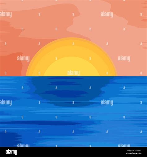 Abstract Landscape Art Illustration Horizon Sky Ocean Sun Sunset Vector ...