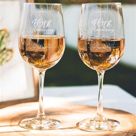 4anniversary Custom Wine Glass Set, 40th or Any Year, Etched Red and ...