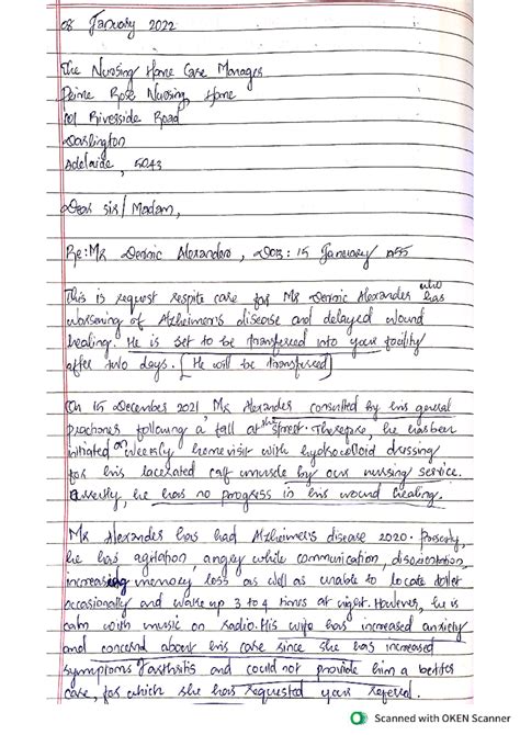 Derric Alexander OET Writing 2023 - Bachelor of Science in Nursing ...