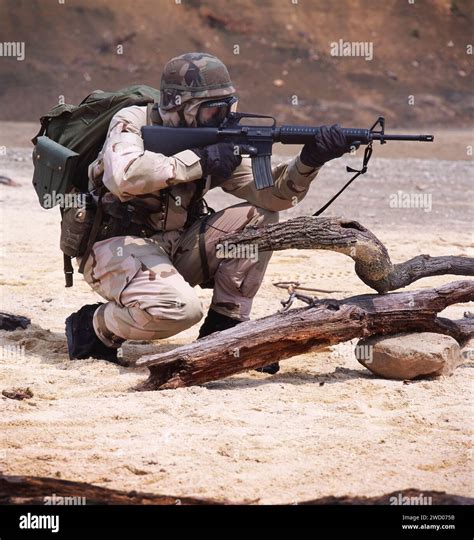 Soldier in training shooting automatic rifle; U.S. Army; Pennsylvania ...