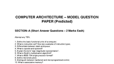 Computer Architecture Model Paper A4 - COMPUTER ARCHITECTURE – MODEL ...
