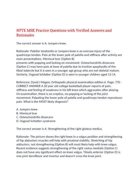 NPTE MSK Practice Questions with Verified Answers and Rationales,100% ...