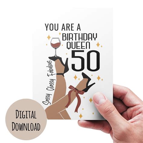 Printable 50th Birthday Card for Women Funny Happy 50th Birthday to Her ...