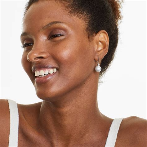 18K White Gold South Sea Cultured Pearl and Bezel Diamond Drop Earrings ...